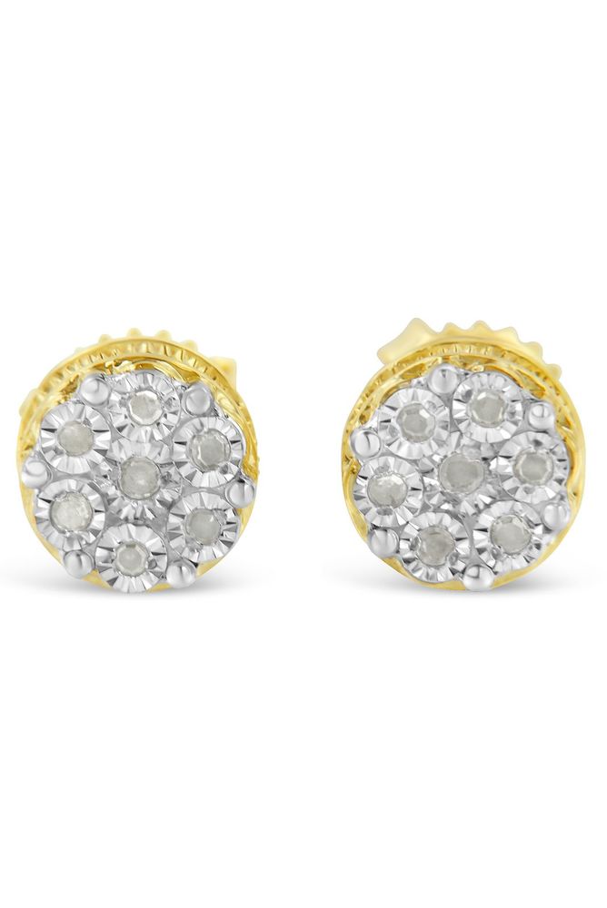 Silver 1/7 Cttw Rose-Cut Miracle-Set Diamond Floral Cluster Button Earrings